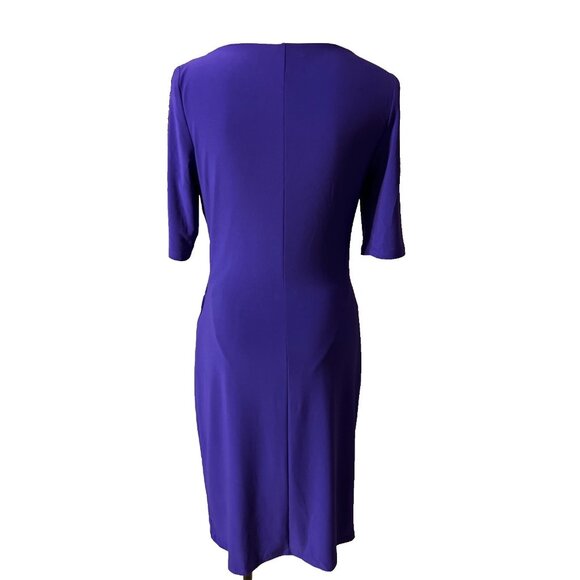Ralph Lauren Dress Royal Purple Large 10 12 Short Sleeve Stretch Sheath Washable - Picture 3 of 6